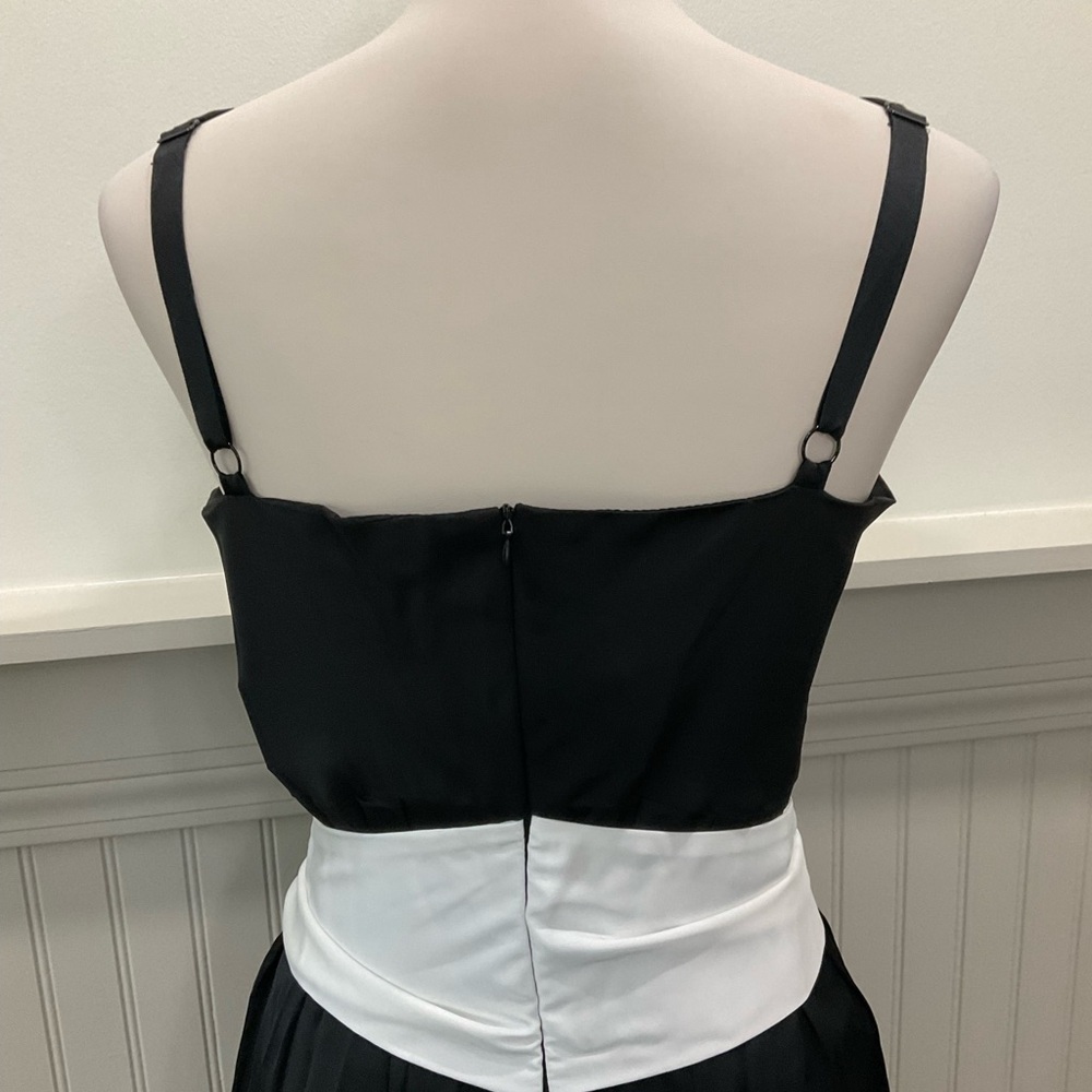 Dalia MacPhee Black Satin Tea Length Bow Dress Size L Pockets Elegant Formal - Picture 4 of 4